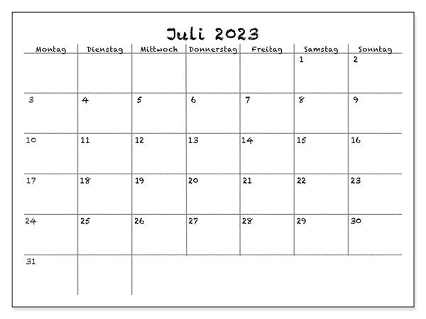 Bearbeitbare Kalendervorlagen für Juli 2023