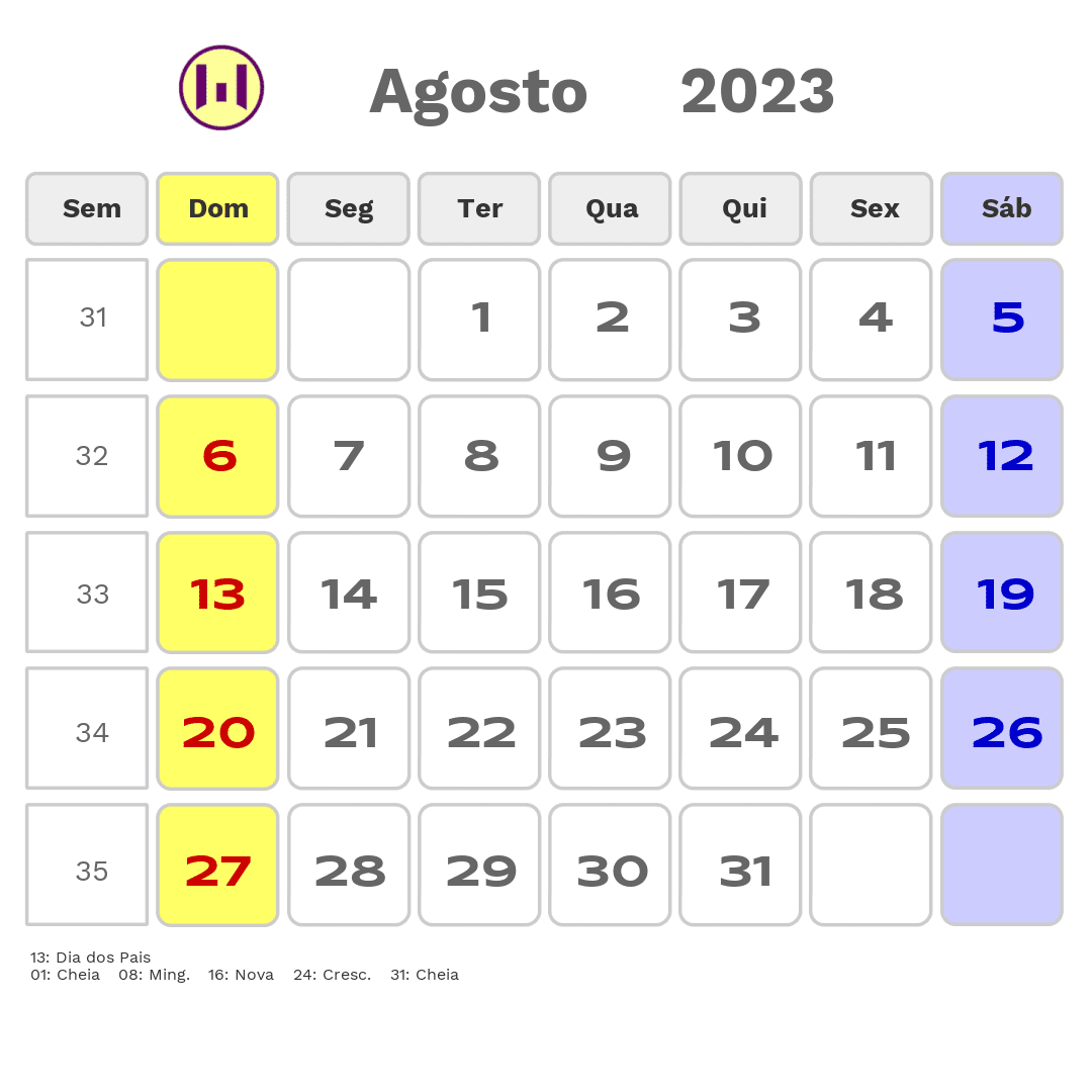 Calendario Editable Agosto 2023