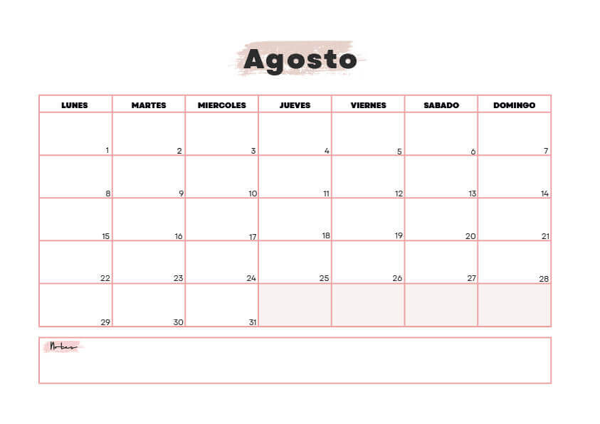 Calendario Excel Agosto 2023