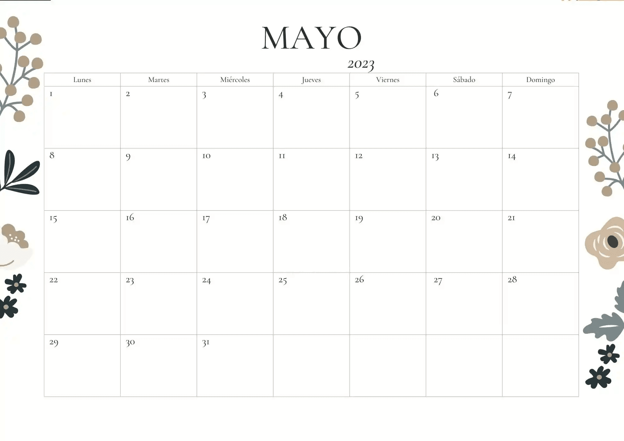 Calendario de Mayo de 2023 con fases lunares y eclipses
