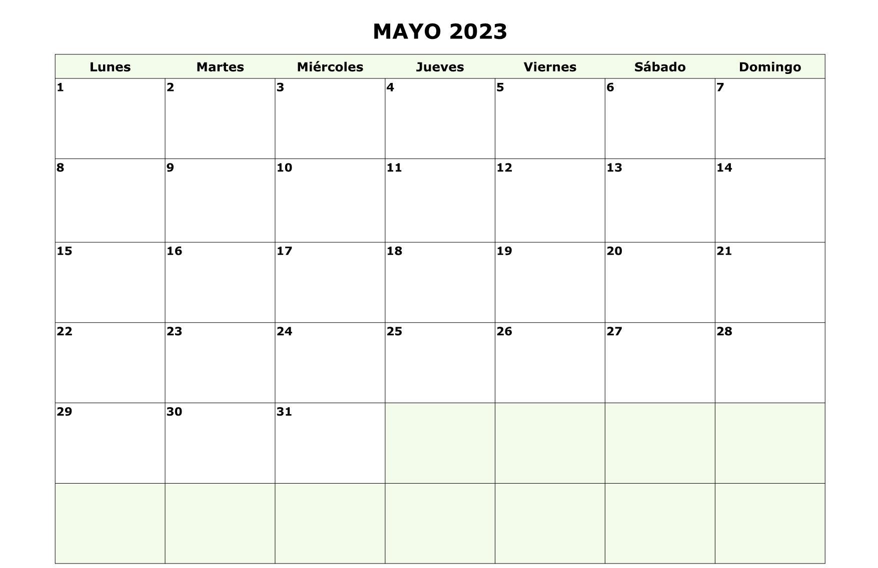 Calendario de Mayo de 2023 para la organización de bodas y eventos sociales