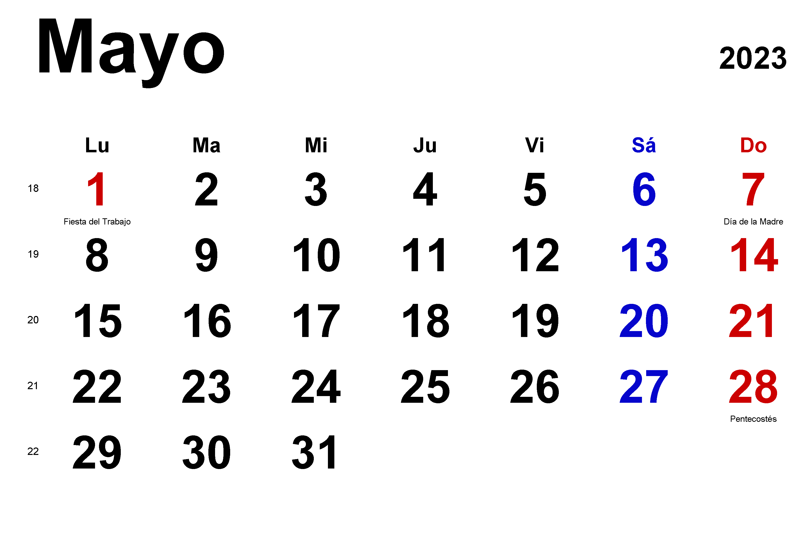 Calendario de Mayo de 2023 para planificar viajes y vacaciones de verano