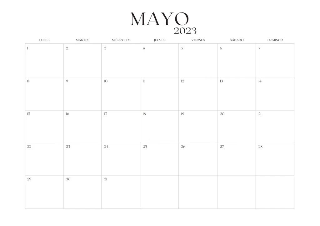 Calendario de pared de mayo de 2023 para la oficina o el hogar