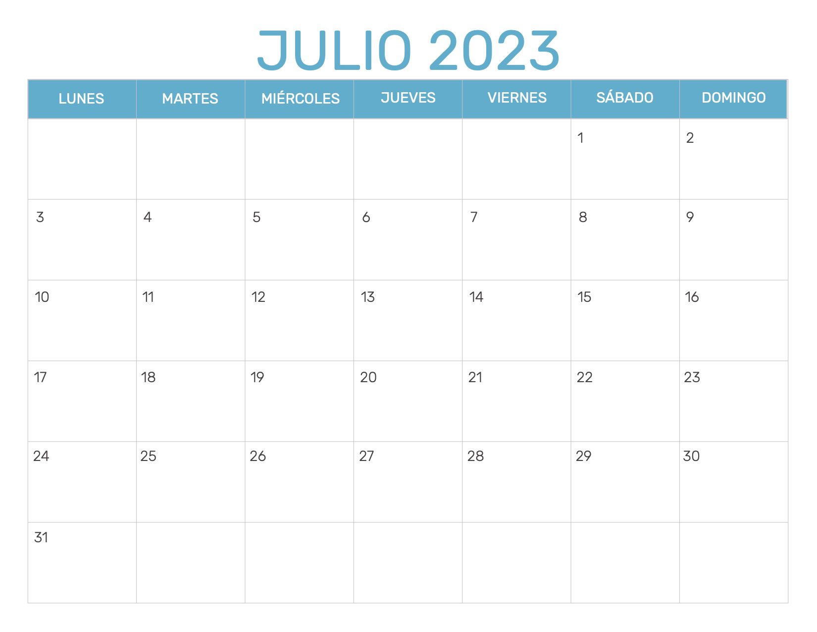 Calendario julio 2023 con fases de la luna