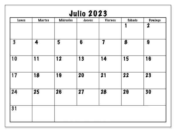 Calendario julio 2023 formato mensual