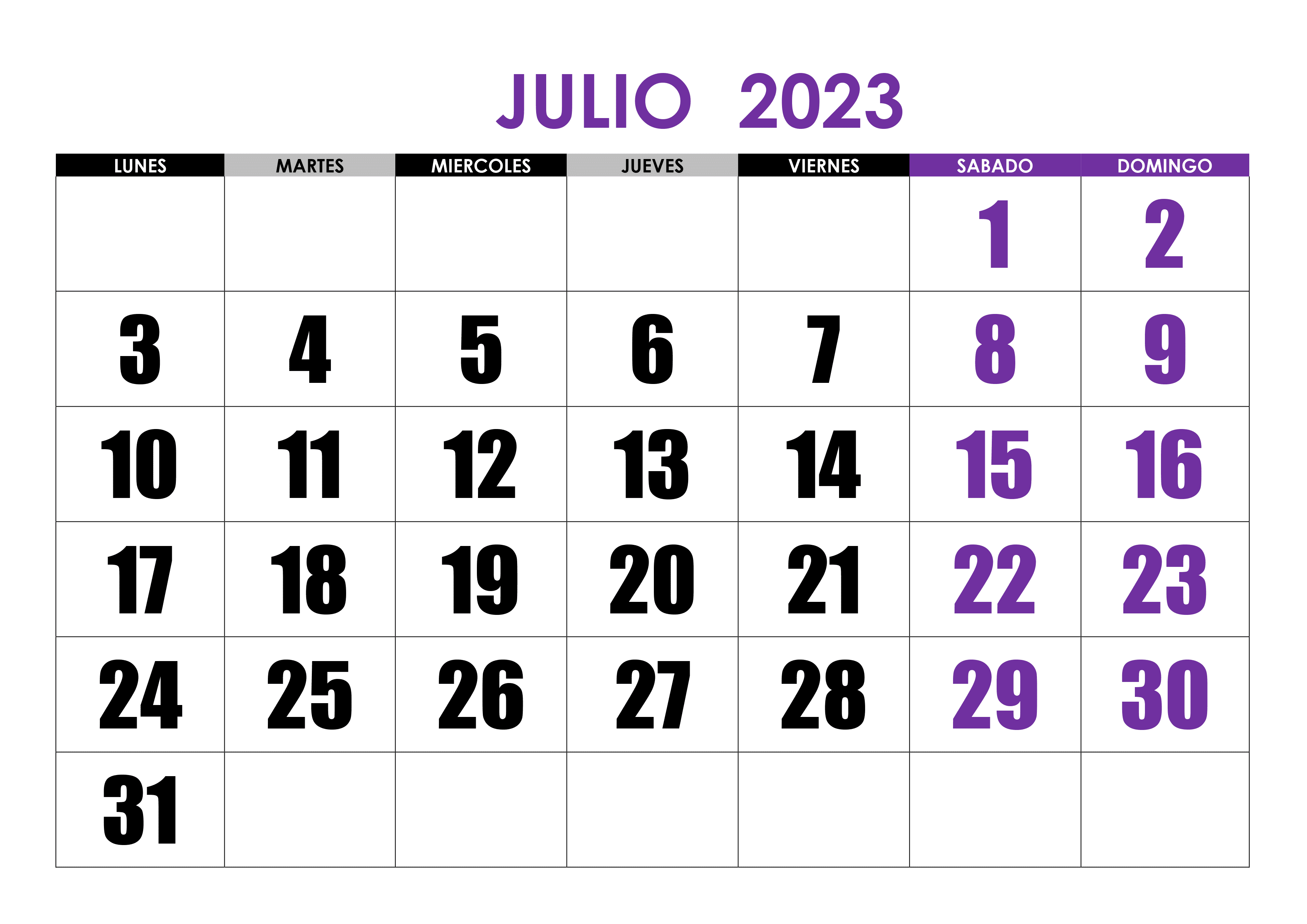 Calendario julio 2023