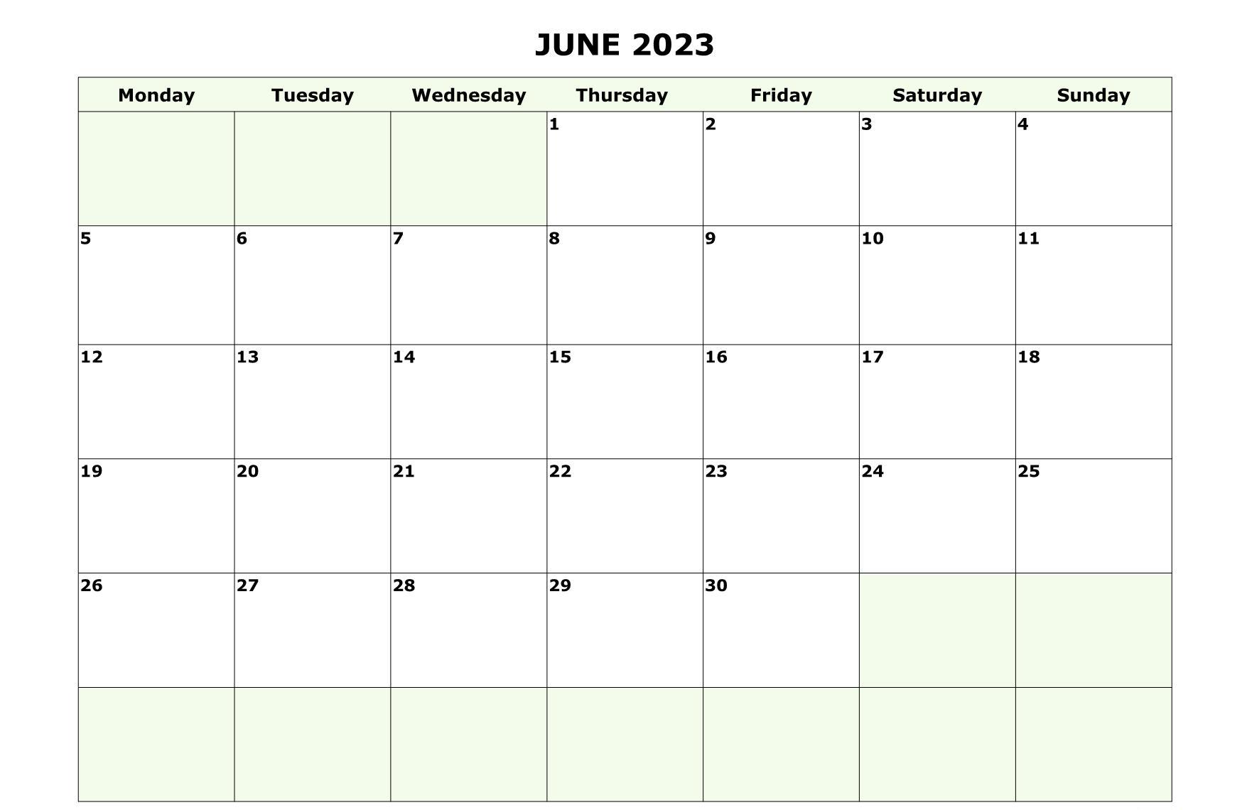Calendario junio 2023 con días festivos nacionales
