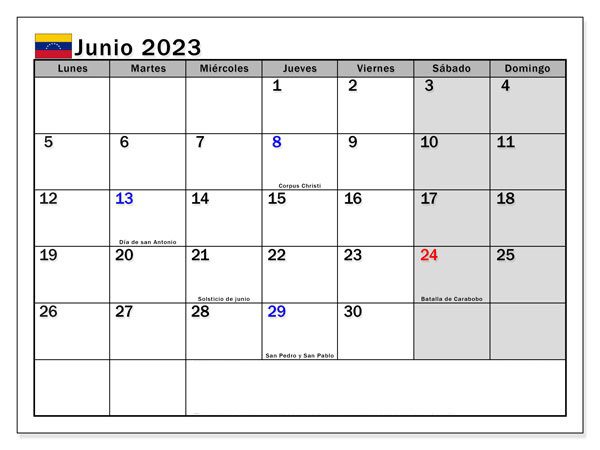 Calendario junio 2023 para planificar tus vacaciones