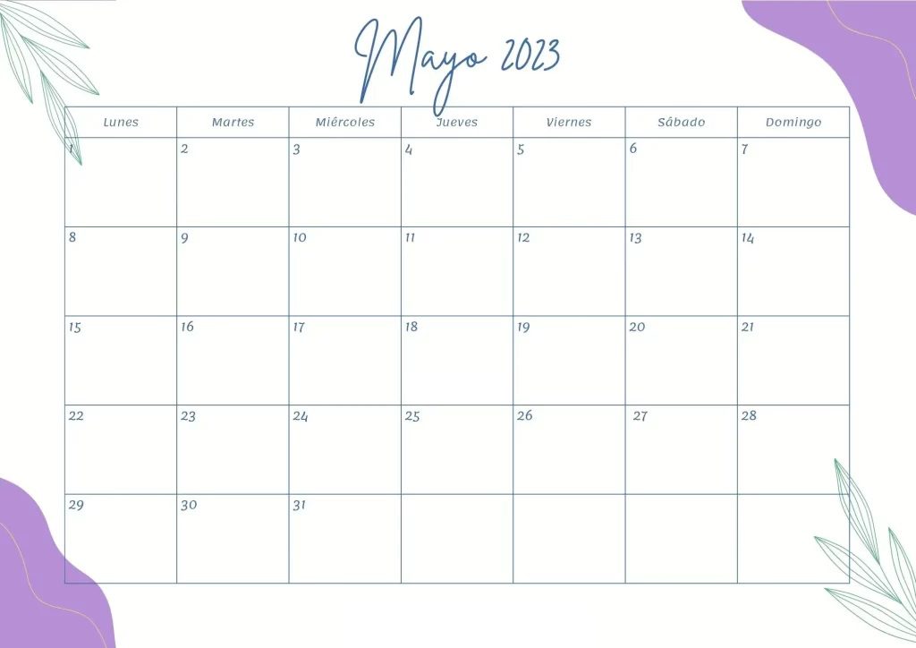 Calendario laboral de mayo de 2023 con días de trabajo y descanso
