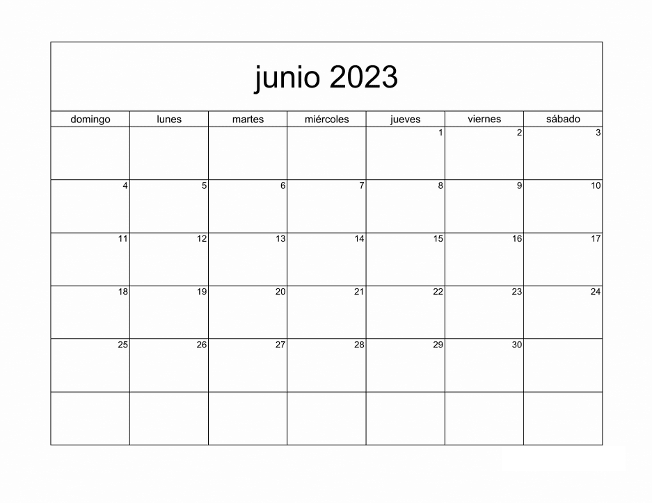 Calendario mensual junio 2023 con espacio para notas