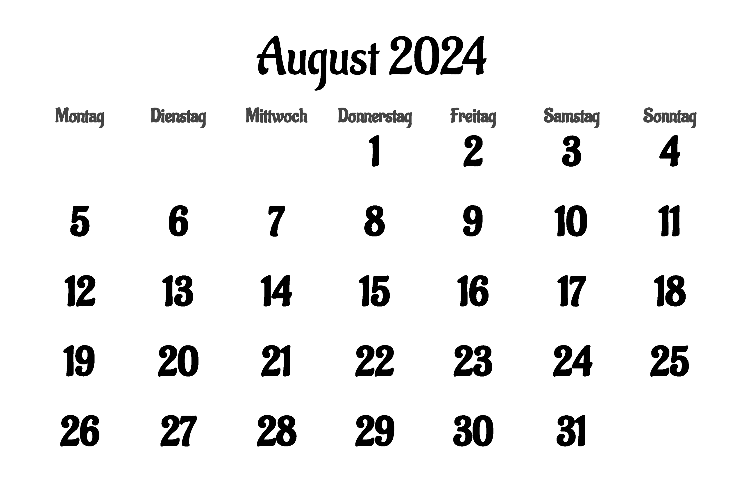 Drucken Sie jetzt Ihren kostenlosen Kalender für August 2023