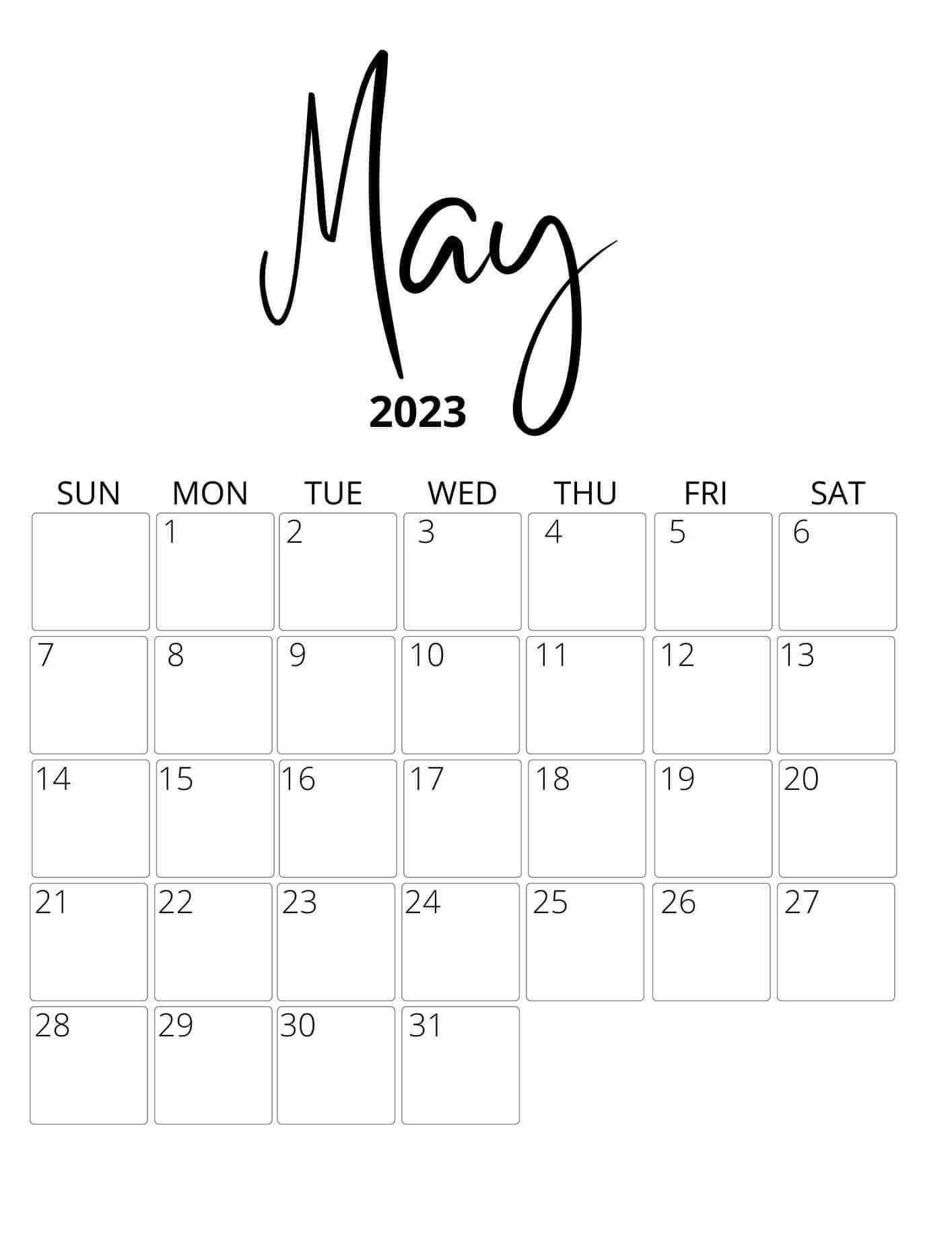 Elegant May 2023 Calendar Cute