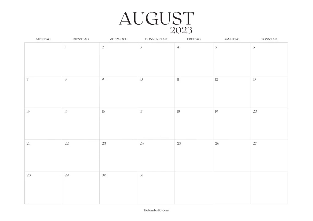 Feri August 2023 Kalender Zum Ausdrucken in PDF & Word