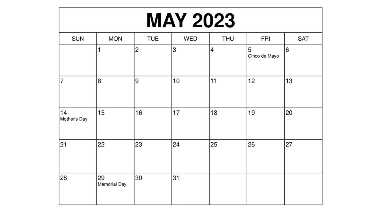 Free Printable May 2023 Calendar Holidays