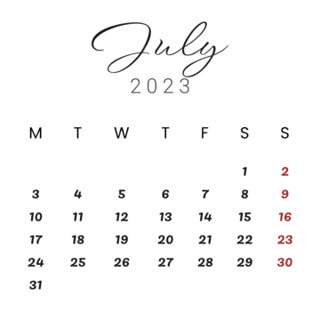 Juli 2023 Kalender Excel