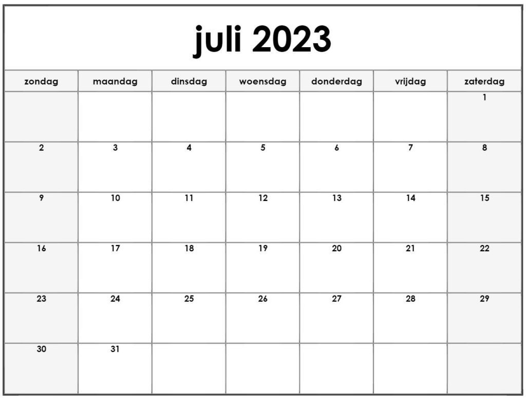 Juli Kalender 2023 leere Vorlagen