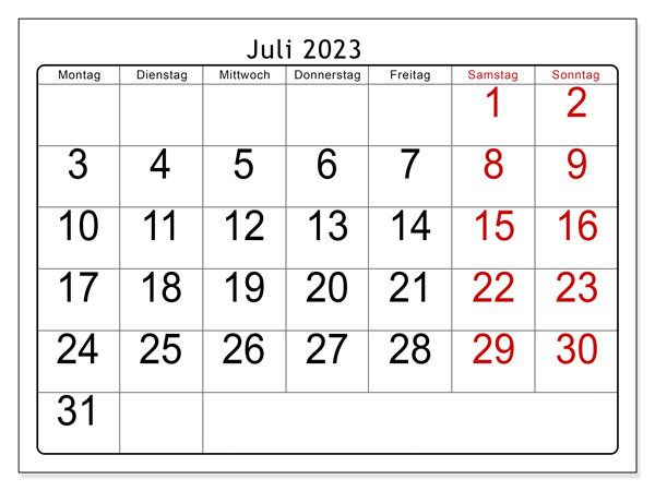 Kalender 2023 Juli