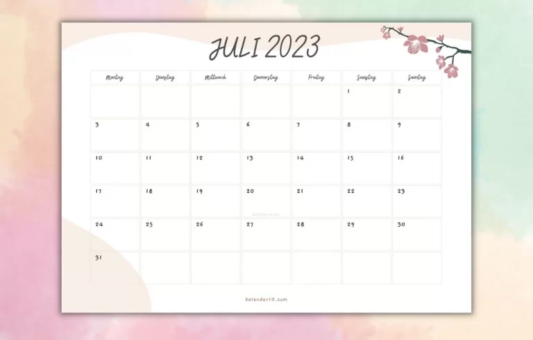 Kalender Juli 2023 ❤️ zum Ausdrucken