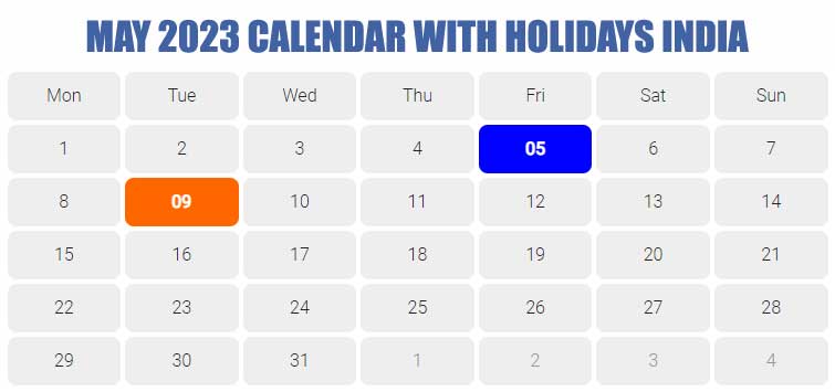 May 2023 Central Government Holidays Calendar