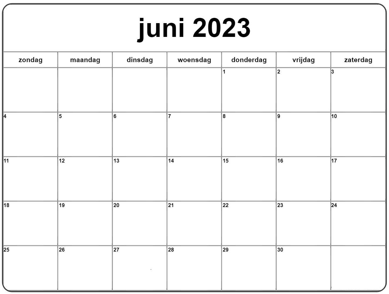 Monat-auf-einen-Blick Juni 2023 Kalender fur einfache Terminplanung