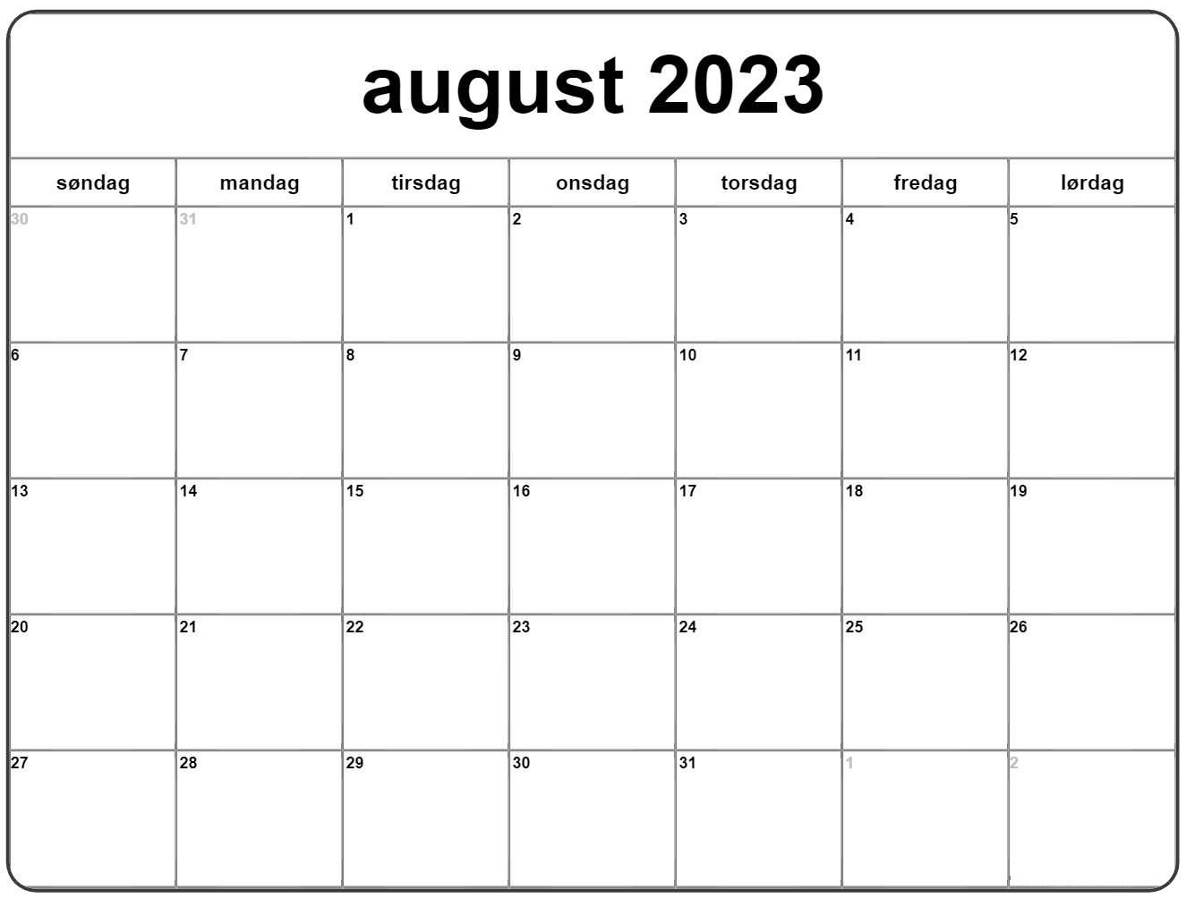 Personalisierbarer Kalender August 2023 zum kostenlosen Download