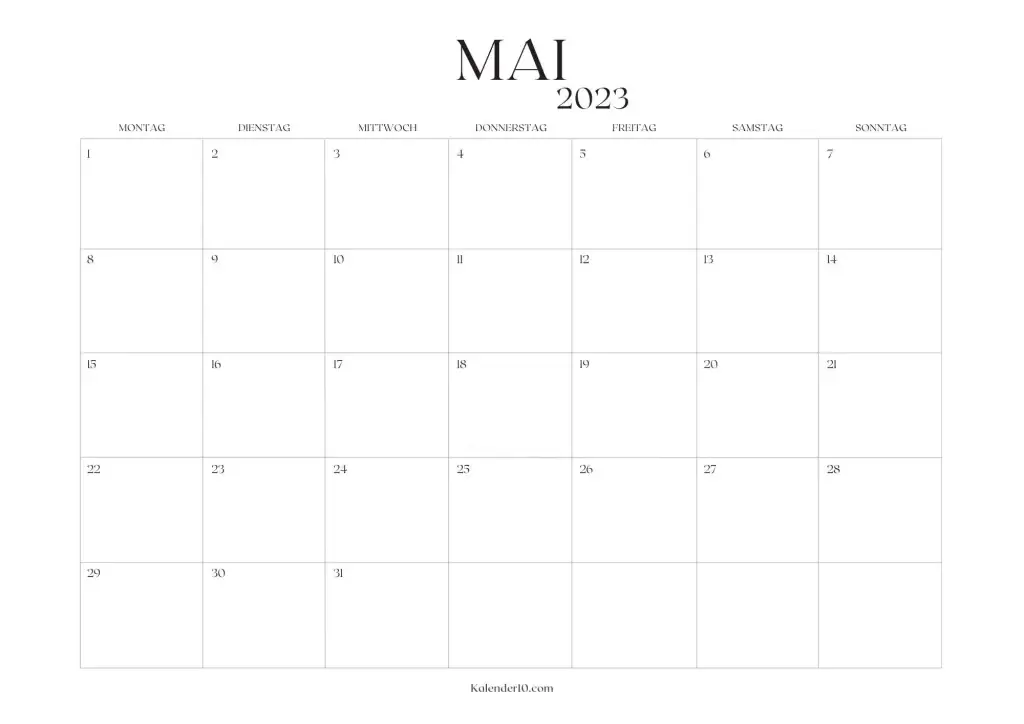 Personalisierbarer Kalender für Mai 2023