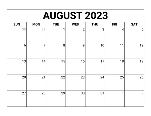 Planen Sie Ihre Termine im August mit unserem kostenlosen Kalender