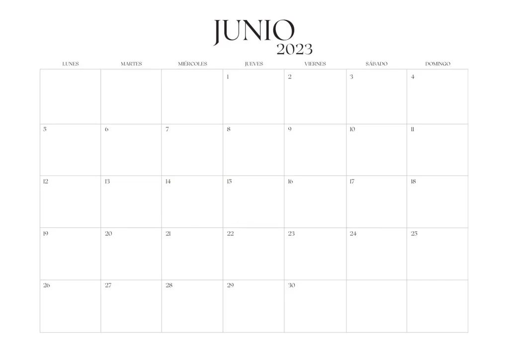 Plantilla de calendario junio 2023 con notas adicionales