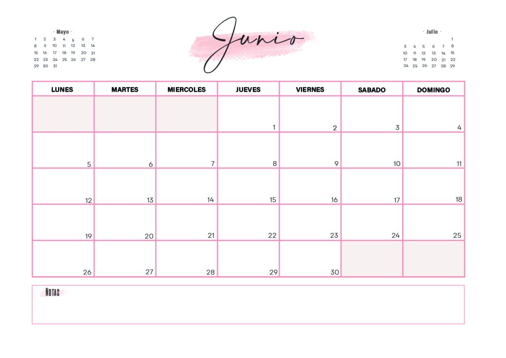 Plantilla de calendario mensual junio 2023 para descargar