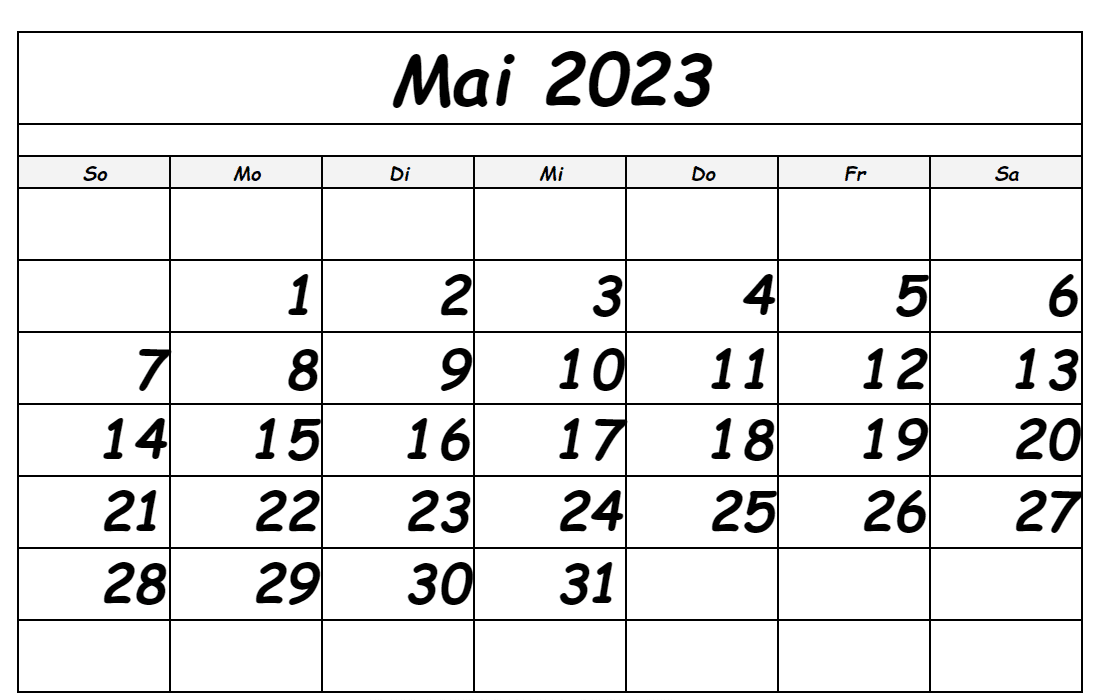 Terminplaner für den Monat Mai 2023