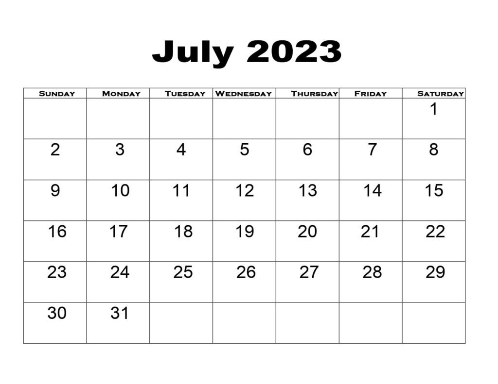 2023 Calendar July Excel Templates