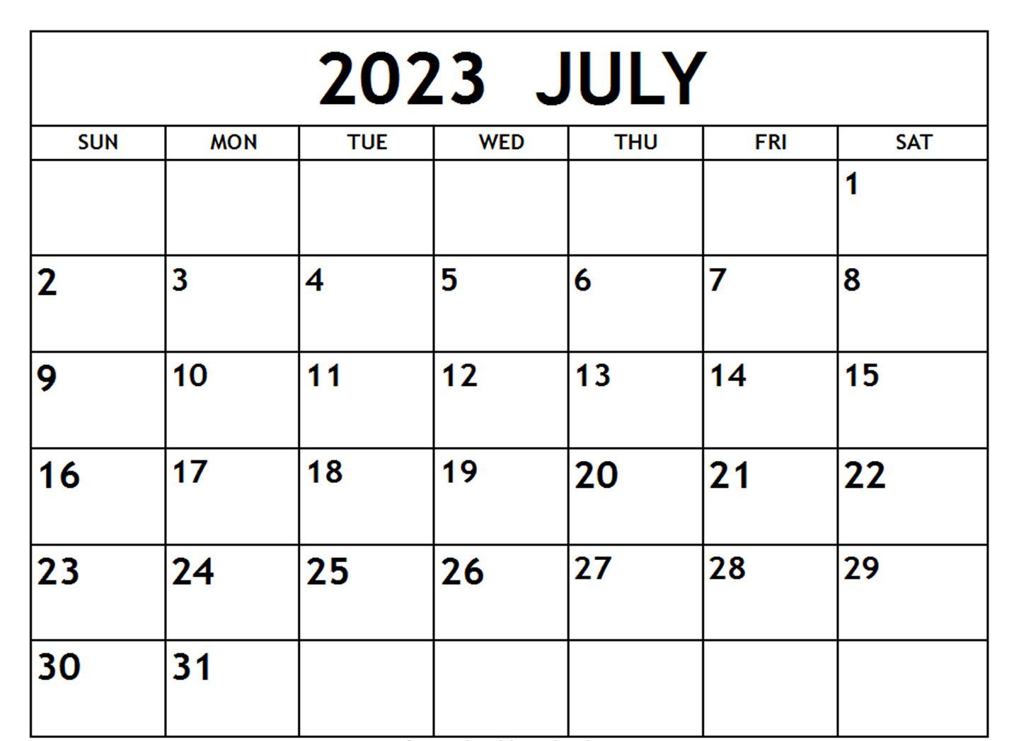 2023 July Calendar