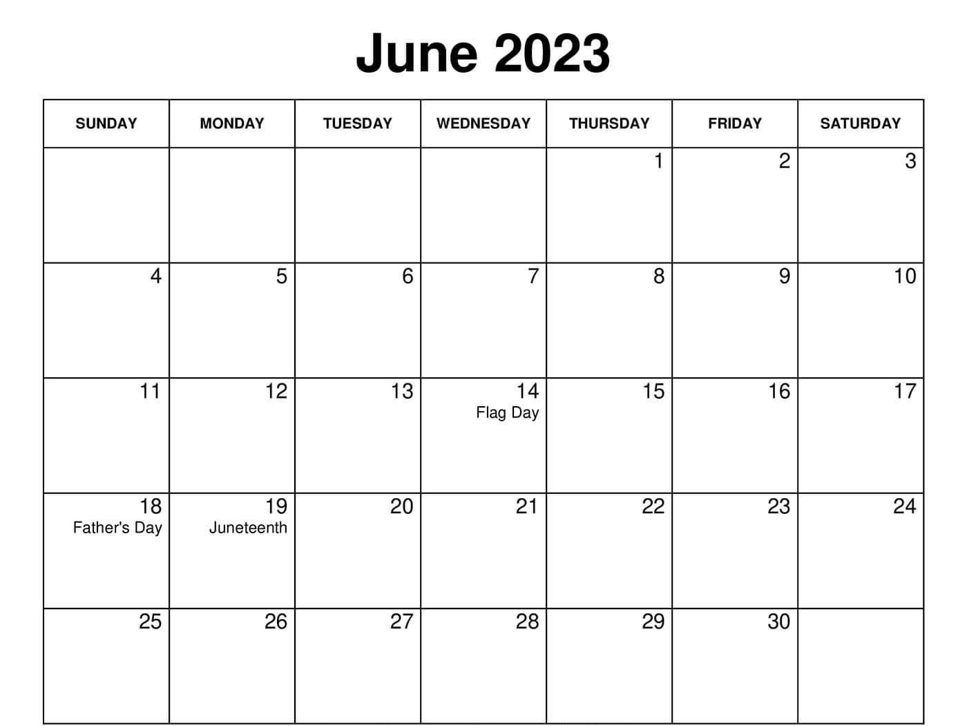 Blank June 2023 Calendar PDF