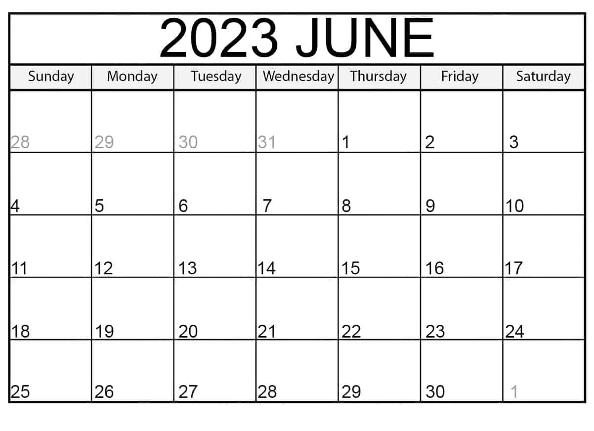 Blank June 2023 Calendar Printable Templates