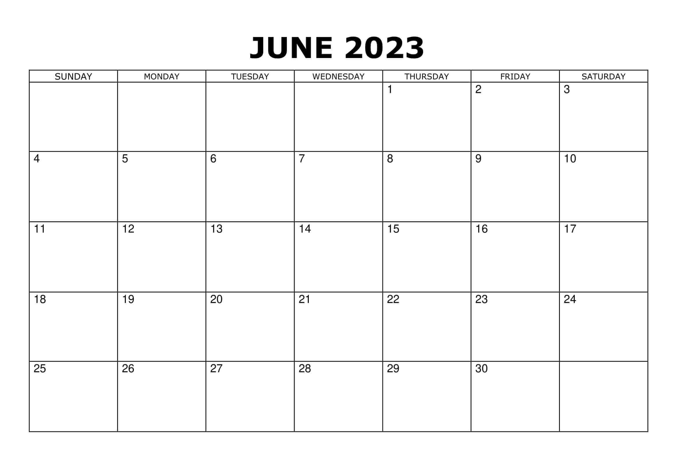 Blank June Calendar 2023 Templates Free
