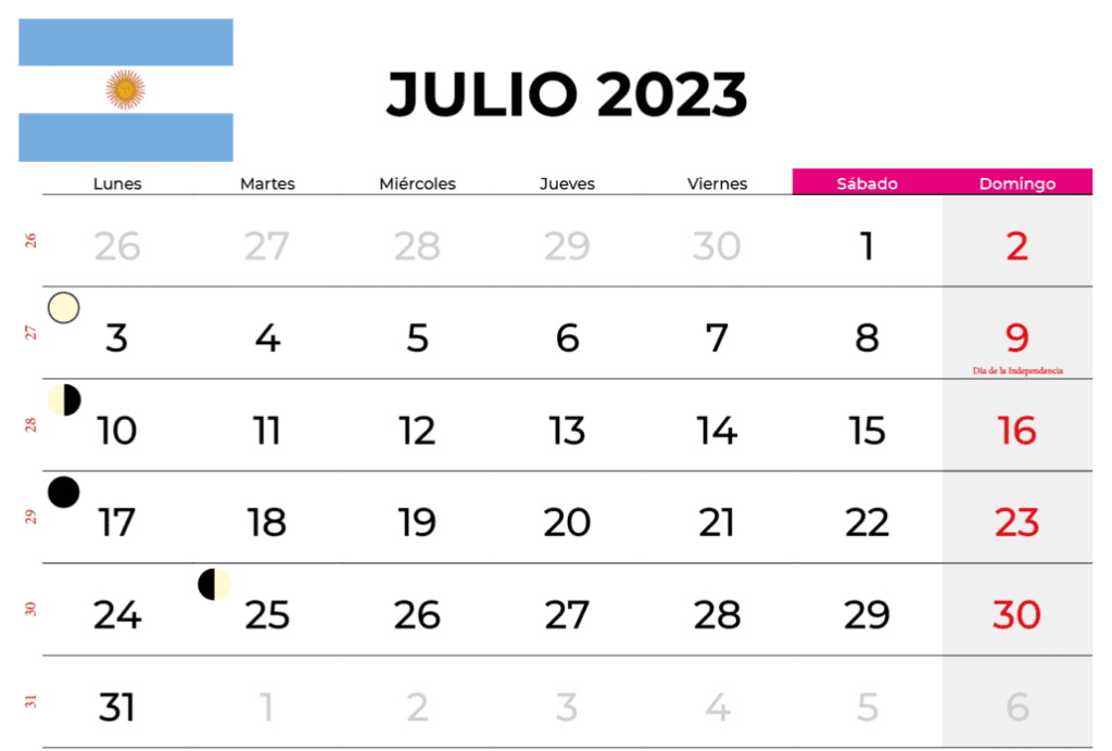 Calendario julio 2023 para planificar