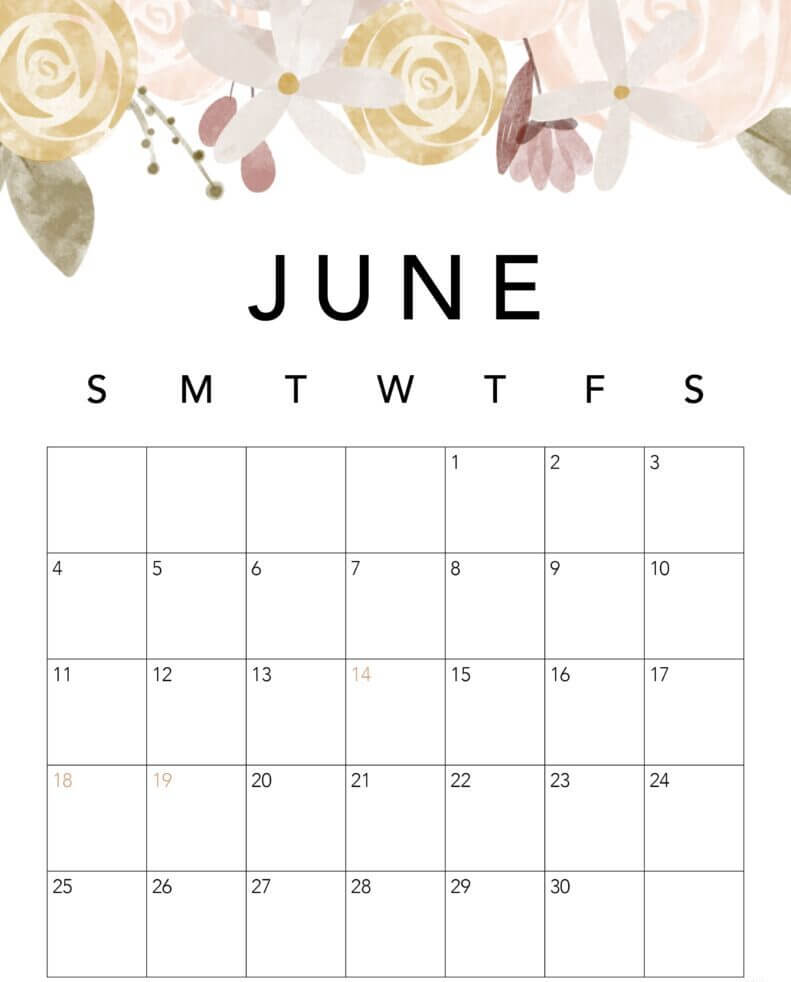 Cute Printable June 2023 Calendar Floral