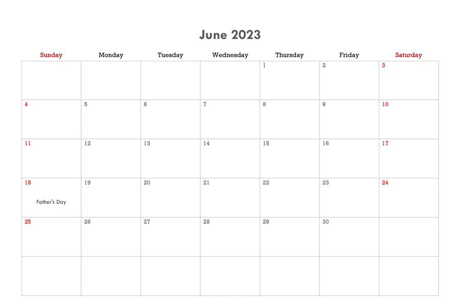 Editable Calendar June 2023