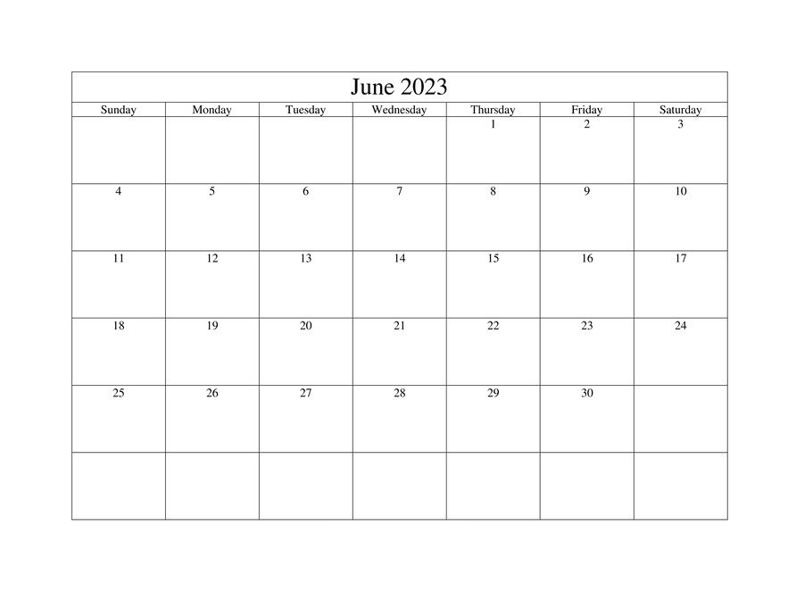 Free Editable Calendar June 2023 Excel