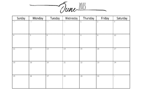 Free Printable June 2023 Calendar Editable PDF