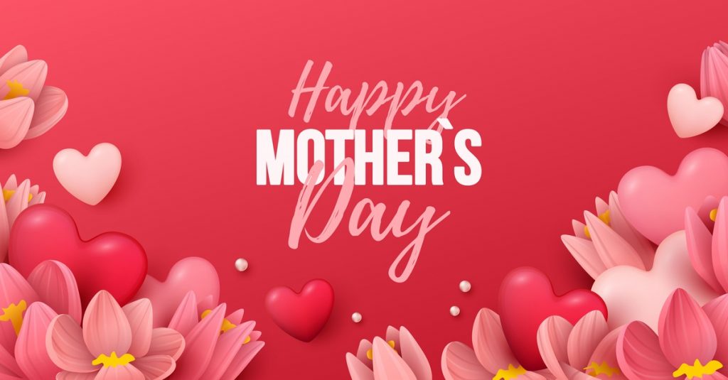 Happy Mothers Day background with flowers and hearts