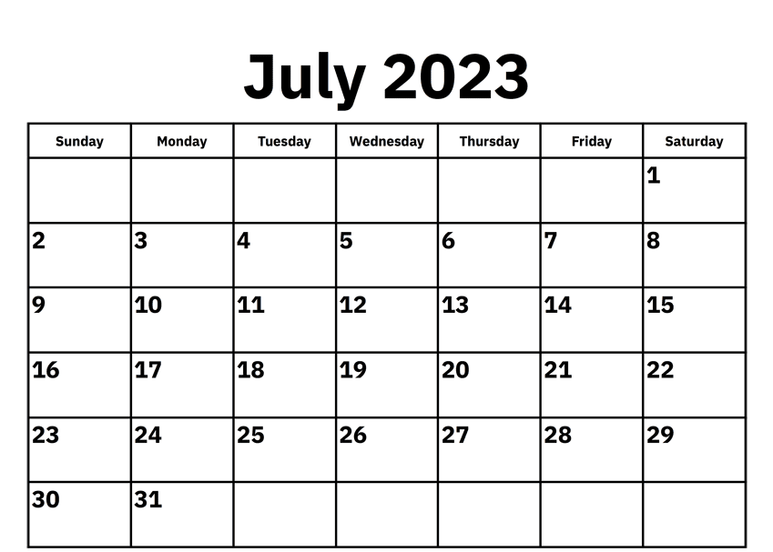 July 2023 excel calendar
