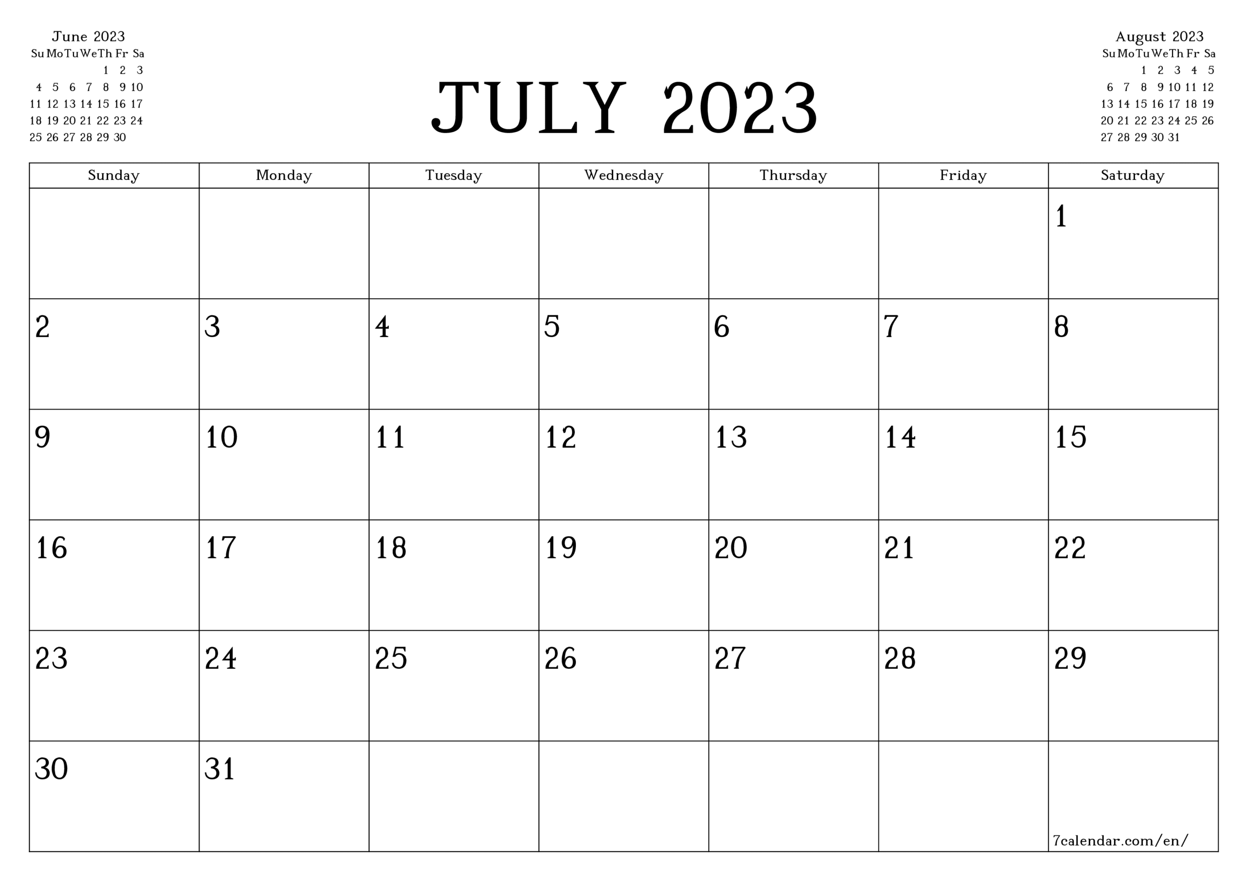 July 2023 excel template