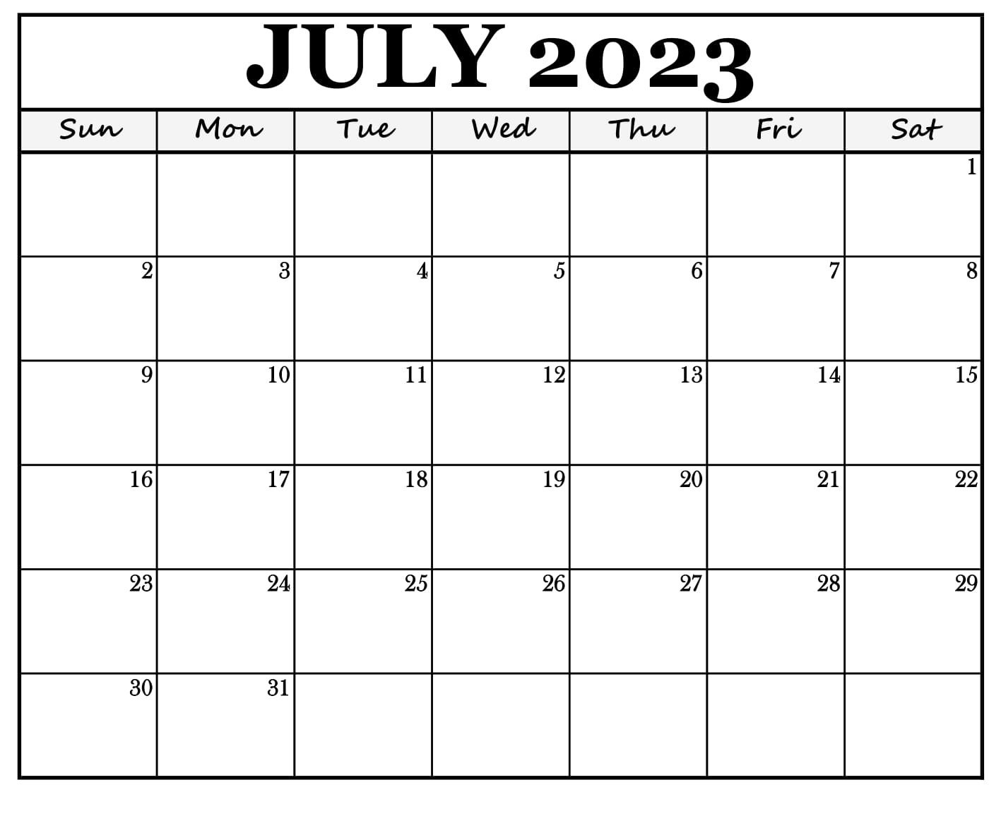 July calendar 2023 word doc