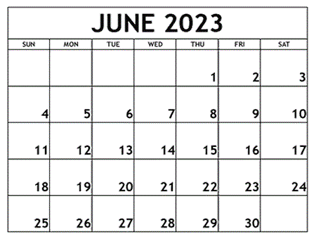 June 2023 Blank Calendar Templates