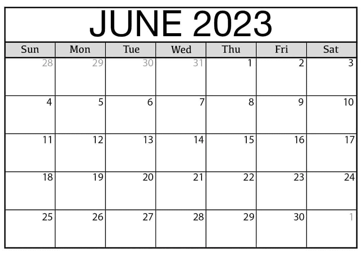 June 2023 Calendar Blank Templates