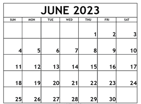 June 2023 Calendar Excel template