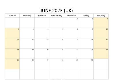 June 2023 Calendar Excel worksheet