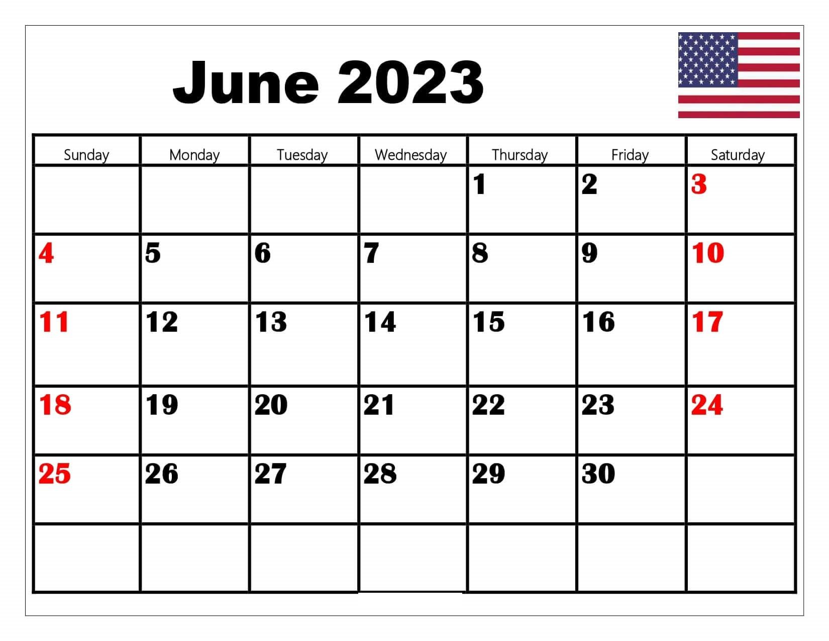 June 2023 Calendar Landscape