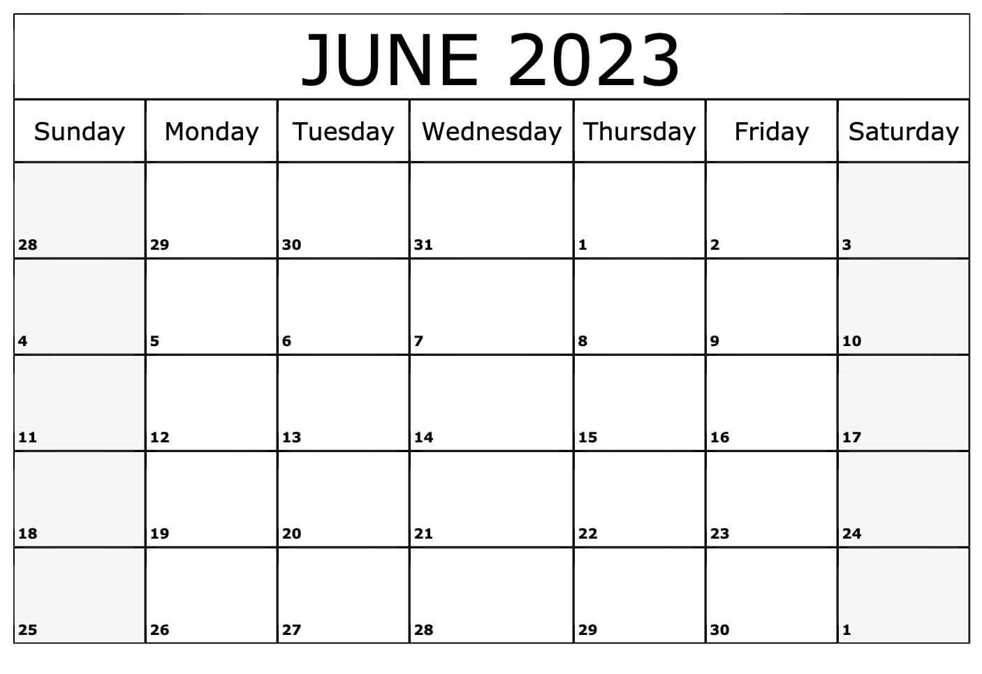 June 2023 Calendar Word Doc